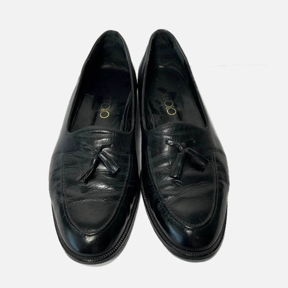 Vito Rufolo Black Loafers Italian Leather Tassled Slip On Mens size 11.5